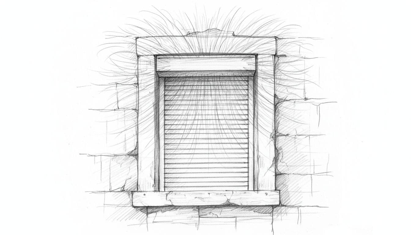 A graphite drawing shows heat patterns radiating from a building window shutter box.