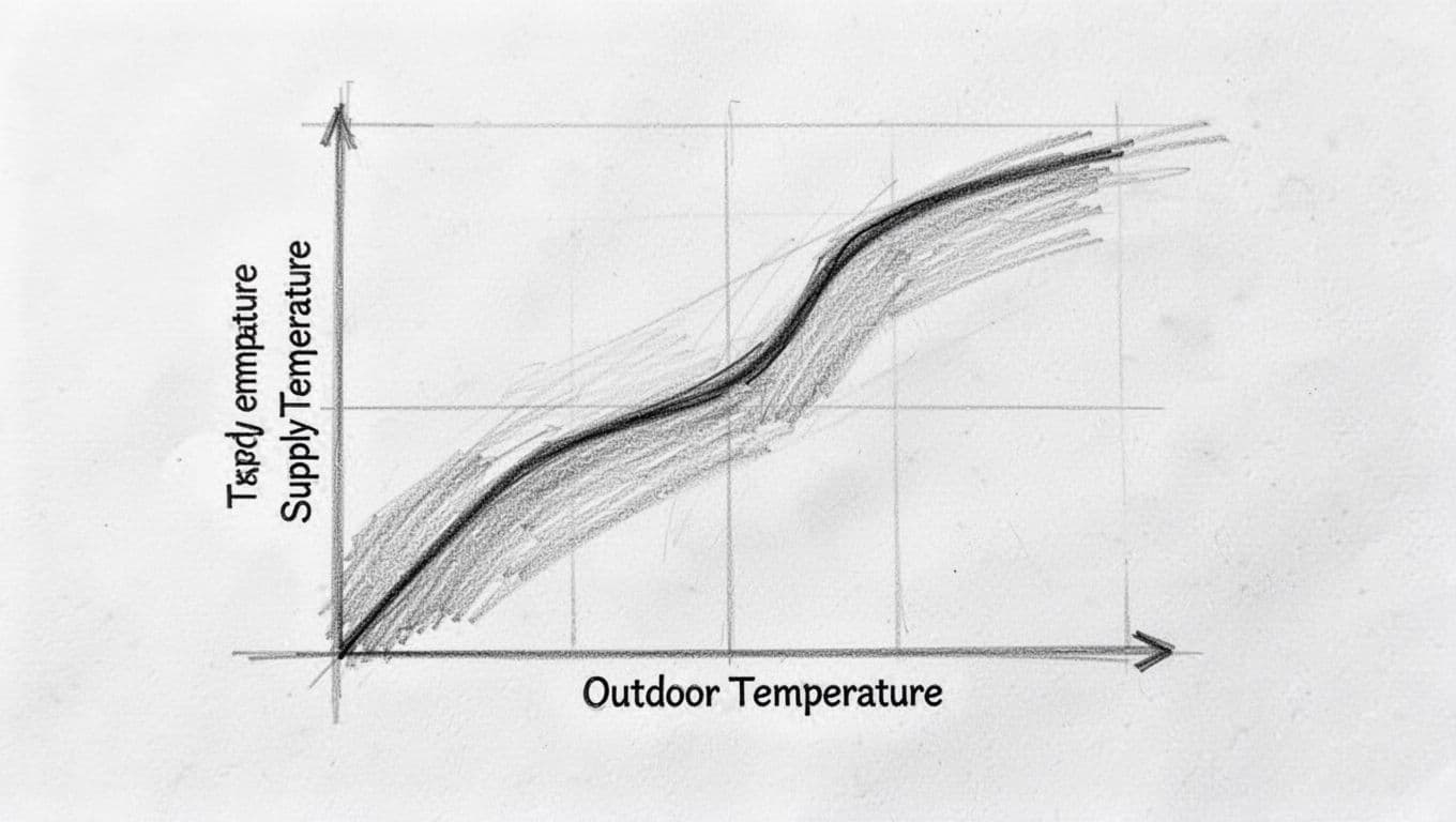 Hand-drawn sketch of S-shaped curve on graph axes, graphite lines with light shading on white background.